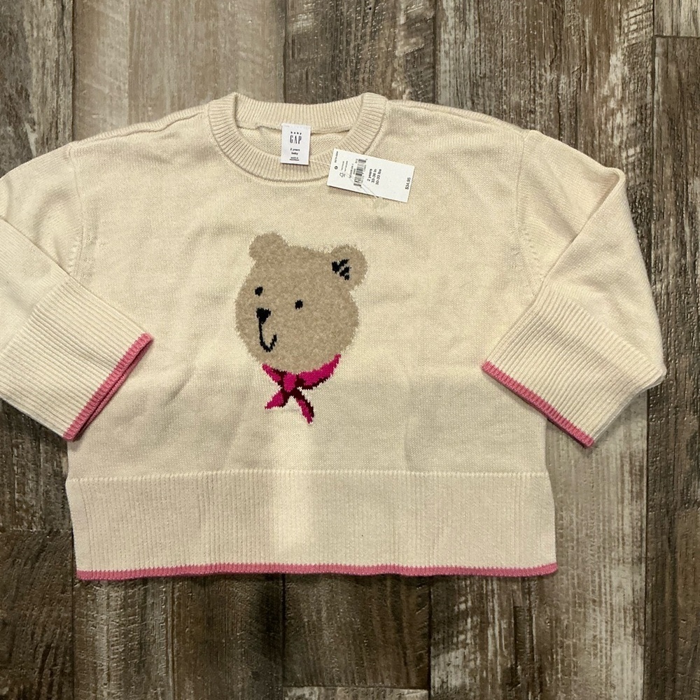 GAP Cream Sweater with Bear Motif Size 2T - Picture 6 of 6